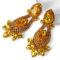 Amber Rhinestone Drop Tassel Necklace & Earring Set