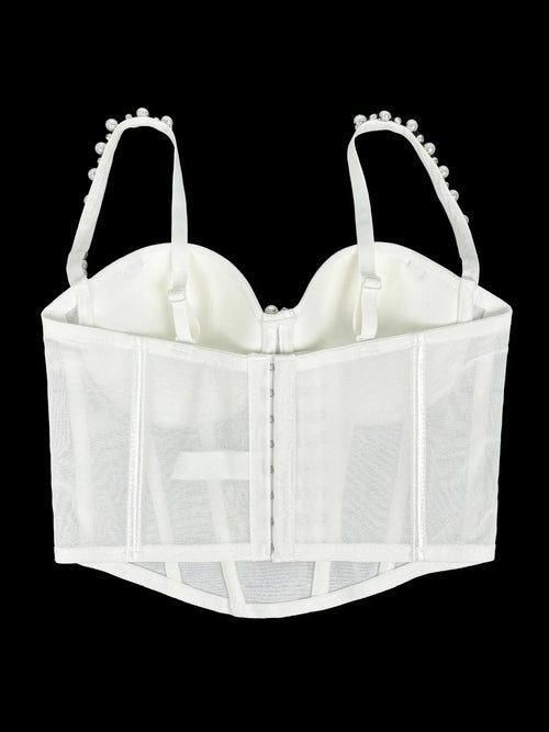 Pearl & Rhinestone Embroidered Bustier Corset Crop Top High Street Bralette