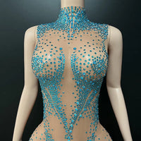 Geometric Rhinestone Sleeveless Stage Bodysuit