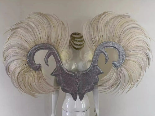 Showgirl Feather Wing Backpiece with Rhinestone Scroll Frames