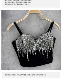 Crystal Beaded Bustier Corset Crop Top Nightclub Party Bralette
