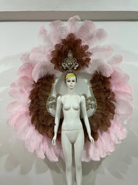 Two-Layer Feather Backpiece with Matching Rhinestone Headdress