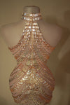 Sparkly Rhinestone High-Neck Sheath Mini Dress Stage Dance Costume