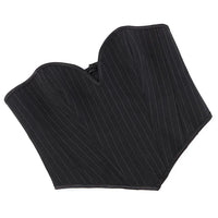 Black Striped Overbust Corset Top Zipper Front Lace-Up Bustier Body Shaper