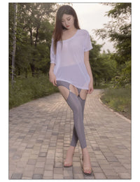 Hollow Out Buckle Shaper Oil Shiny Leggings Garter Belt Pencil Pants