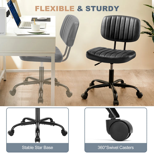 JHK Armless Office Desk Chair Back Lumbar Support Height Adjustable PU Leather Computer Chair with 360° Swivel Rolling Wheels