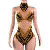 Sparkly Rhinestone Transparent Mesh Bodysuit Stage Performance Costume