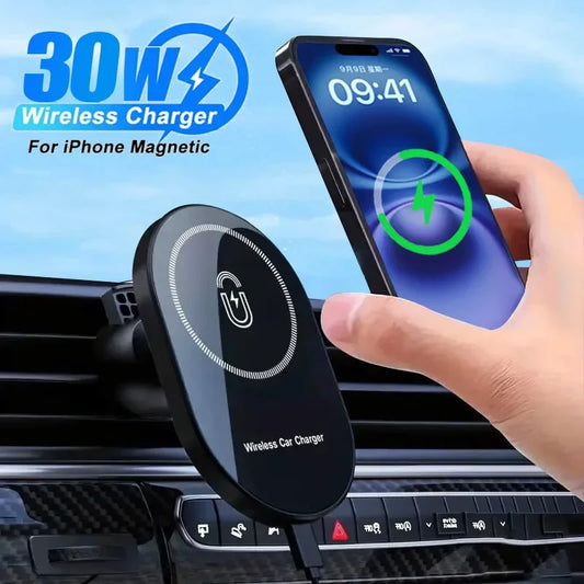 30W Magnetic Car Wireless Chargers Air Vent Phone Holder For Magsafe iPhone 16 15 14 13 12 Pro Max Car Fast Charging Station