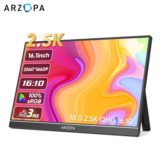 ARZOPA 16inch 2K Portable Monitor 16:10 IPS Screen with type-c mini hdmi Second Display for MAC/Laptop/PC/Xbox/PS4/5/Switch,Z1RC