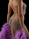 Rhinestone Fringe Tassel Skirt And Bra Set