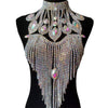 Long Rhinestone Tassel Fringe Crystal Drop Chocker Necklace Body Jewelry