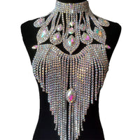 Long Rhinestone Tassel Fringe Crystal Drop Chocker Necklace Body Jewelry