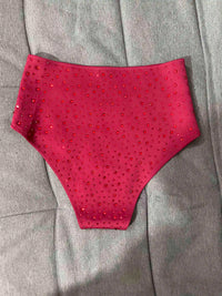 Red Rhinestone High-Waist Pole Dance Shorts & Gogo Performance Bottoms