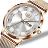 Women's Rose Gold Mesh Watch Silver Dial Slim Waterproof
