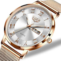 Women's Rose Gold Mesh Watch Silver Dial Slim Waterproof