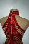 Sparkly Rhinestone High-Neck Sheath Mini Dress Stage Dance Costume