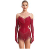 Sparkly Rhinestone & Tassel Fringe Dance Leotard with Gloves Two-Piece Stage Costume