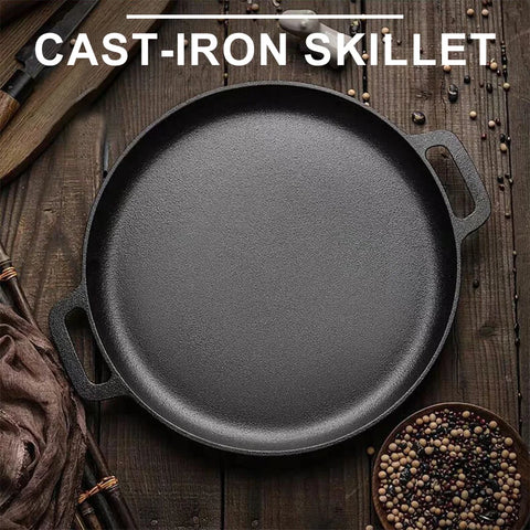 30cm Cast Iron Round Griddle For Crepes And Pizza with Dual Handles Steak Pork Chicken Cooking Pot Kitchen Outdoor BBQ Grill