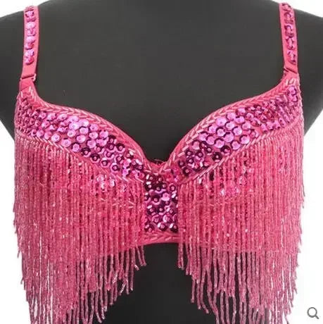 The Stardust Prism Sirena – Deluxe Beaded & Sequined Tassel Belly Dance Bra Top