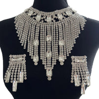 Rhinestone Tassel Earring & Necklace Jewelry Set