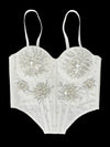 Pearl & Sequin Embroidered Floral Bustier Corset Top Asymmetric Camisole Bralette