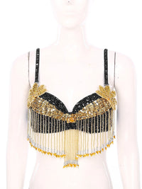 Sparkly Floral Beaded Sequin Belly Dance Bra & Tassel Performance Top