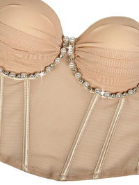 Pearl & Rhinestone Embroidered Bustier Corset Crop Top High Street Bralette