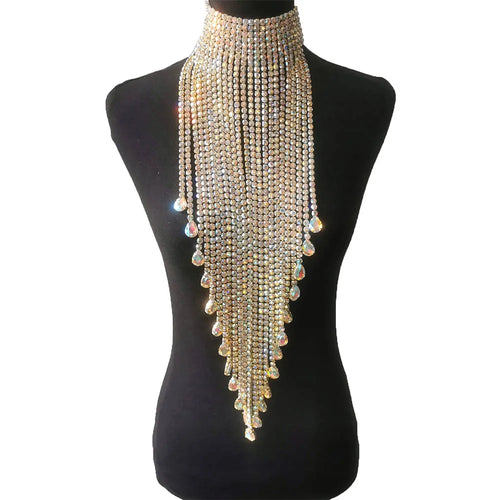 Long Tassel Rhinestone Chain Necklace