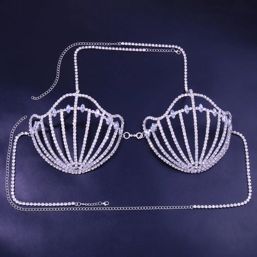 Rhinestone Shell Bra Crystal Chest Body Chain