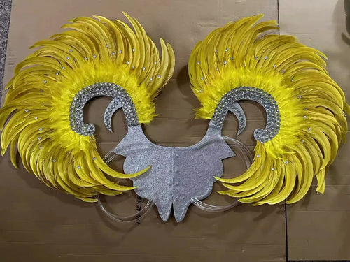 Showgirl Feather Wing Backpiece with Rhinestone Scroll Frames