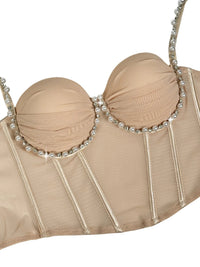 Pearl & Rhinestone Embroidered Bustier Corset Crop Top High Street Bralette