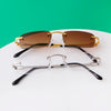 Vintage Brown Rimless Rectangle Sunglasses Men Brand Clear Lens Eyeglasses Frameless Anti Blue Light Eyewear Women Sun Glasses