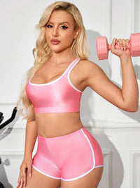 Metallic High-Stretch Crop Tank & Shaping Shorts 2-Piece Activewear Set