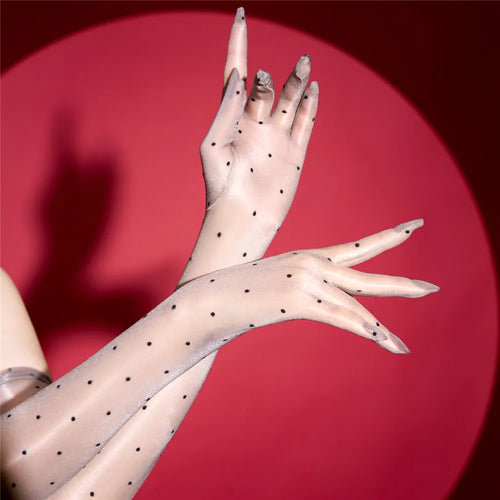 Ultra-Thin 1D Dot Oil Shiny Opera Length Gloves Sheer Glossy Performance Gloves