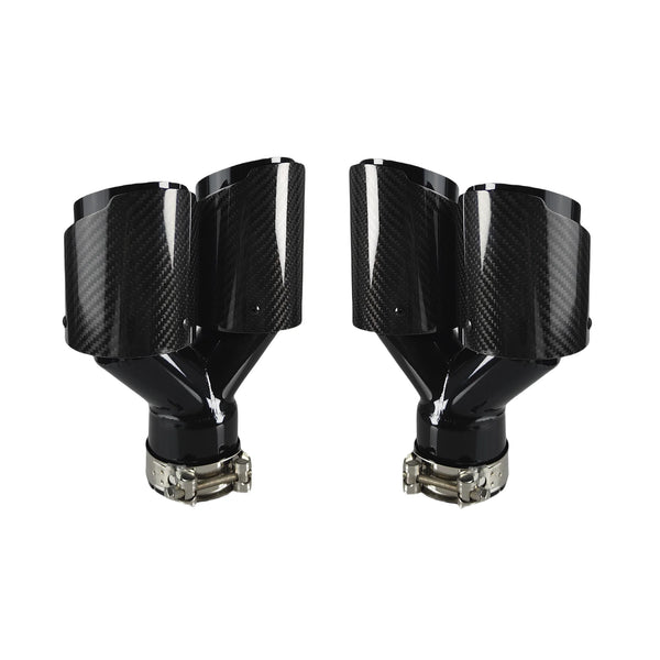 1 Pcs Universal Car Carbon Fibre Tail Throat Silencer Length Black Y-Shaped Double Out Twill Glossy Exhaust Muffler Tip