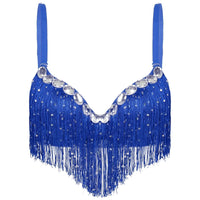 The Stardust Oasis Sirena – Sequined Tassel & Rhinestone Push-Up Belly Dance Bra Top