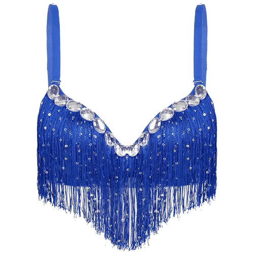 The Stardust Oasis Sirena – Sequined Tassel & Rhinestone Push-Up Belly Dance Bra Top