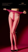 Striped Oil Glossy Sheer High-Waist Shaping Pantyhose Shiny Dance Tights
