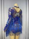 Sparkly Rhinestone Tassel High-Cut Stage Performance Bodysuit Dance Leotard