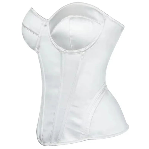 Overbust Corset Bustier Top Built-In Bra Cup Lace-Up Waist Cincher