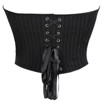 Black Striped Overbust Corset Top Zipper Front Lace-Up Bustier Body Shaper
