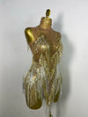 Sparkly Rhinestone & Tassel Fringe Latin Dance Mini Dress Stage Costume