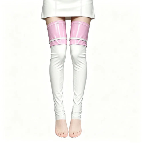PU Faux Leather Patchwork Thigh-High Open-Foot Boot Stockings