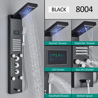 LED Shower Panel Tower System Rain Waterfall Shower Column Hydroelectricity LCD Display With Massage Body Spa Bath Shower Faucet