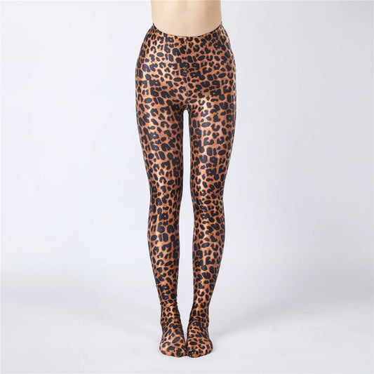 Oil Glossy High-Stretch Satin Pencil Pants & Leopard Print Leggings
