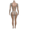 High Neck Crystal Appliqué Illusion Bodysuit