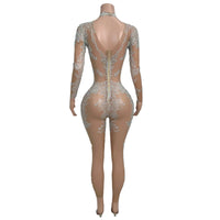High Neck Crystal Appliqué Illusion Bodysuit