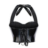 Black Shiny PU Leather Halter Corset Crop Top Push-Up Bustier Gothic Bra
