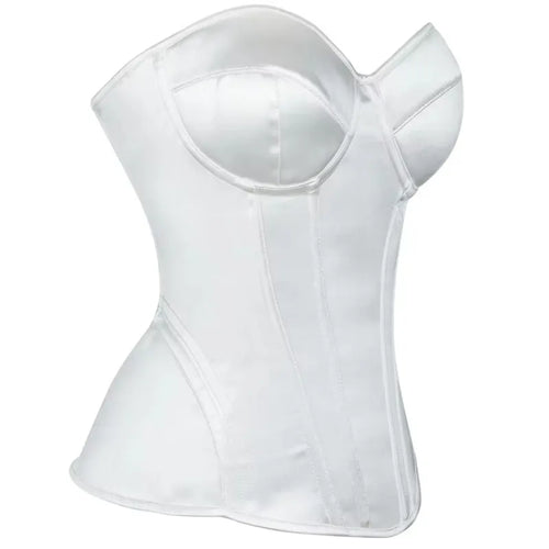 Overbust Corset Bustier Top Built-In Bra Cup Lace-Up Waist Cincher
