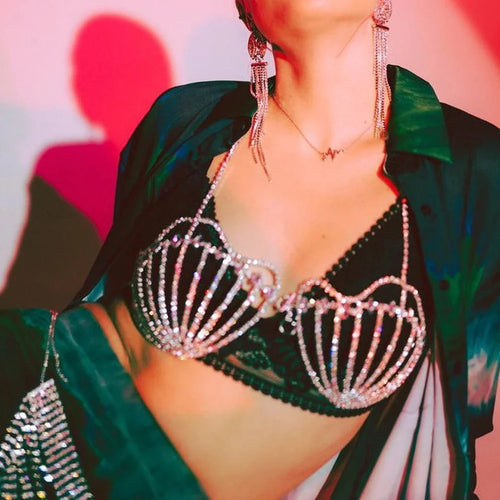 Rhinestone Shell Bra Crystal Chest Body Chain